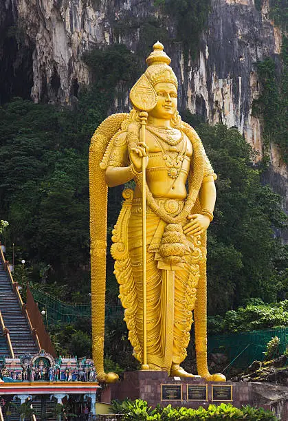 "Statue of hindu god Muragan at Batu caves, Kuala-Lumpur, Malaysia"