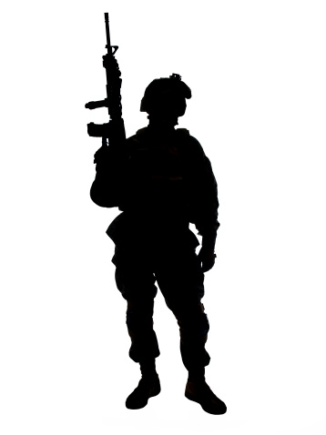 Silhouette of US soldier with rifle