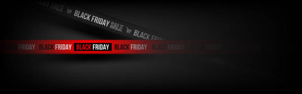 istock Black Friday Sale tape ribbon with Light on black background. Copy space. Vector illustration. 1769892981