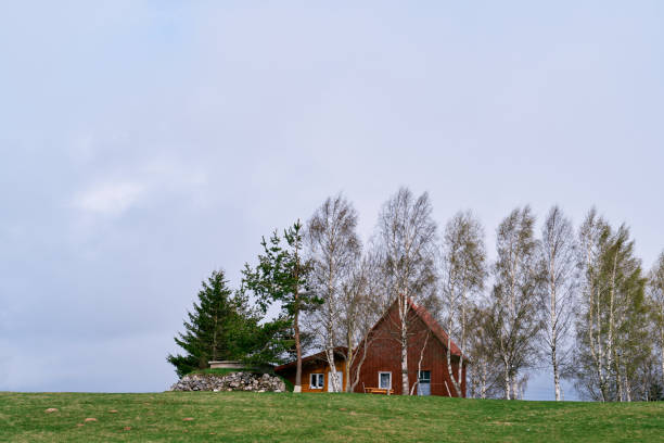 istock Cozy house among trees on a green meadow 1769898864