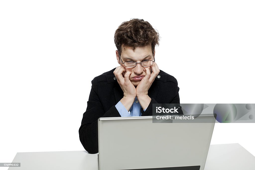 Deprimido homem olhando para laptop - Royalty-free Adulto Foto de stock