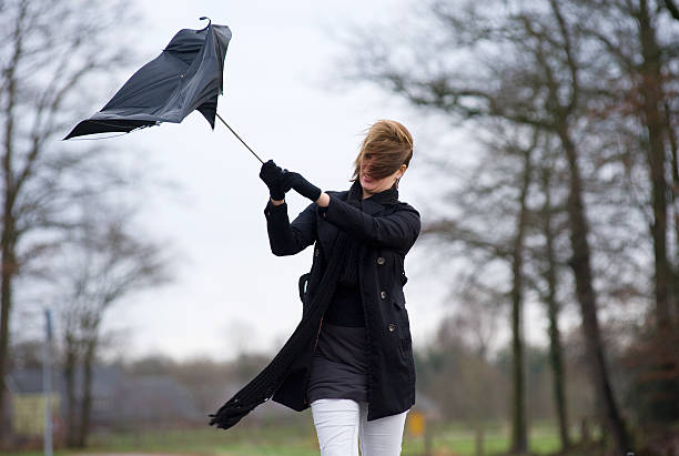 Fighting against the wind A young woman is fighting against the storm with her umbrella typhoon photos stock pictures, royalty-free photos & images