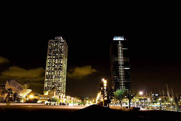 Olympic port in Barcelona at night
