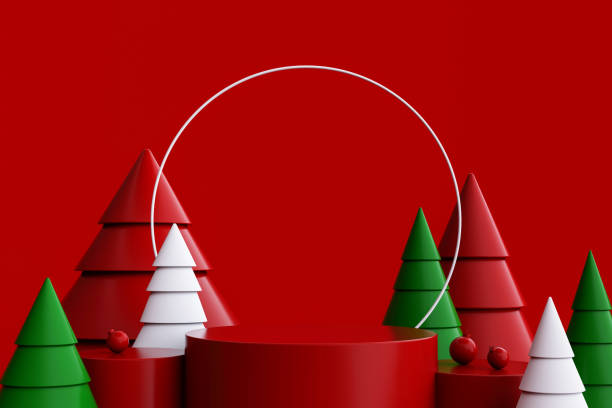 Cylinder podium and minimal abstract background for Christmas, 3d rendering geometric shape.