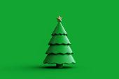 Christmas tree on green background. 3d rendering.