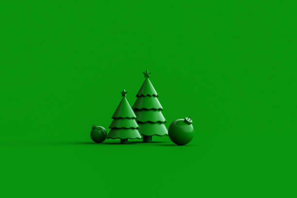 istock Christmas tree and ball on green background. 3d rendering. 1769920340