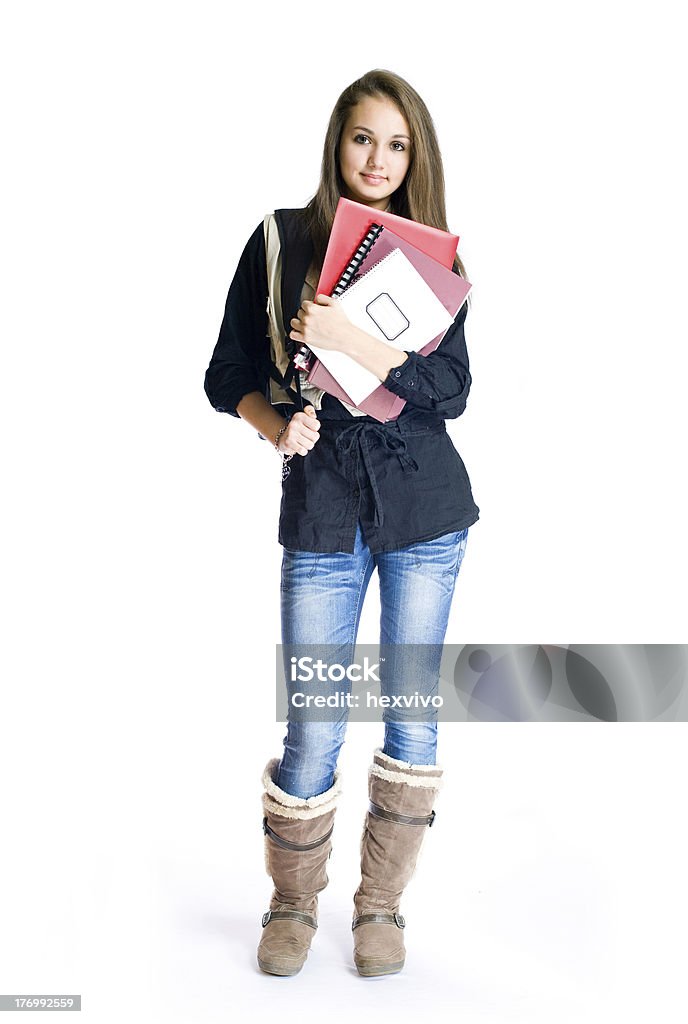Bela jovem brunette aluno. - Foto de stock de Adolescente royalty-free