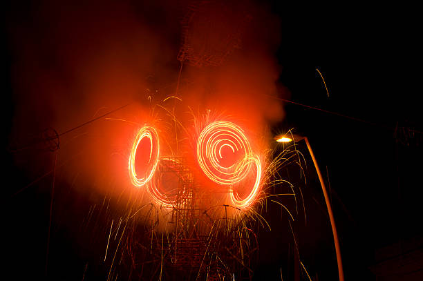Fireworks display on El Castillo structure at Chapala Mexico plaza