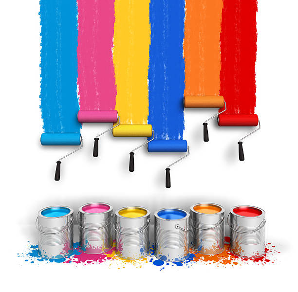 conceito de criatividade: trilhas de montanha escovas com cores de tinta - art and craft equipment painting paint jar - fotografias e filmes do acervo