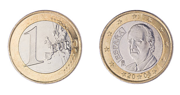 moneta da un euro anteriore e posteriore - european union coin one euro coin one euro cent coin foto e immagini stock