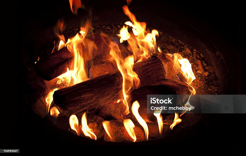 Campfire Outdoor fire pit on a cold night Burning Stock Photo