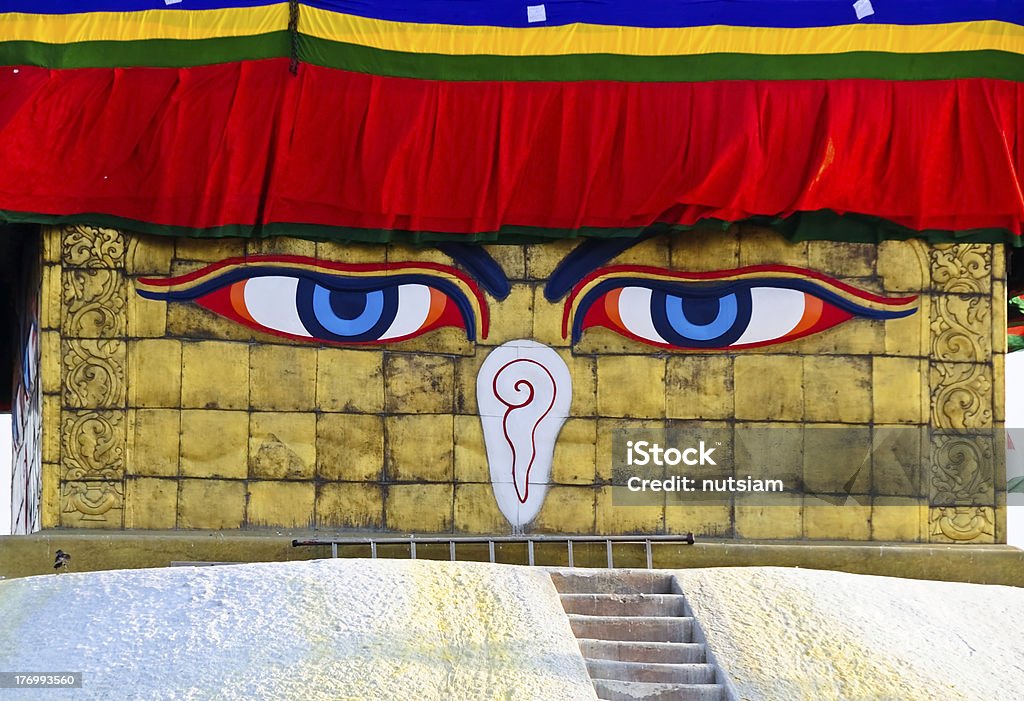Buddhas Augen auf einem Boudha Nath (Bodhnath) stupa, Nepal - Lizenzfrei Asien Stock-Foto