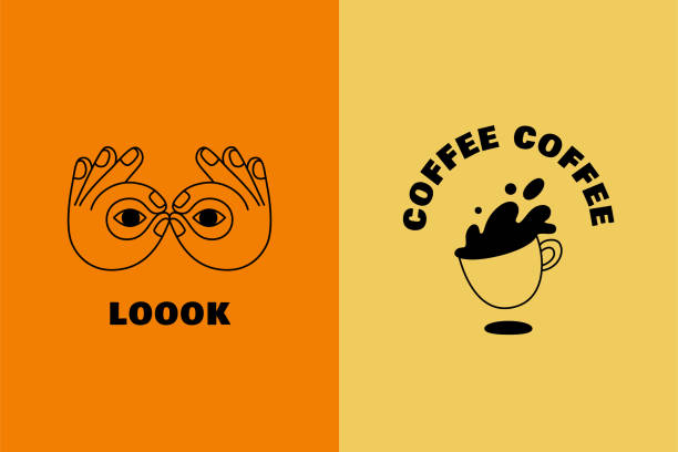 illustrazioni stock, clip art, cartoni animati e icone di tendenza di illustrazione vettoriale in stile lineare semplice piatto alla moda, mascotte divertente e personaggio dei cartoni animati, adesivo amichevole e badge per pubblicità, social media - tazza