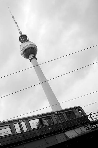 Berlin, German Democratic Republic, July 8, 1974 - Historical photo from 1974 of the street Unter den Linden in Berlin with the television tower in the background.