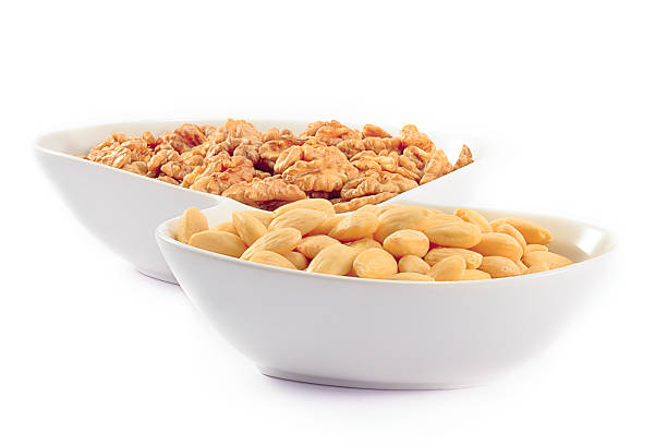 Almonds and Walnuts stock photo