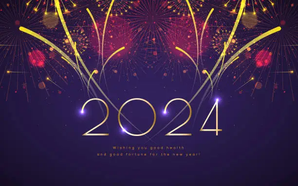 Vector illustration of New Year 2024 Fireworks Display Background