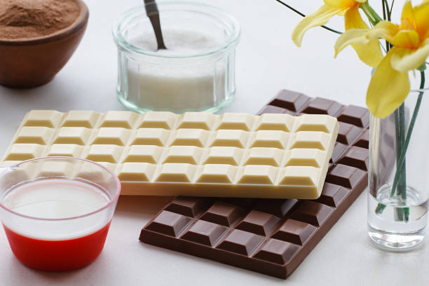 Chocolate bars on table stock photo