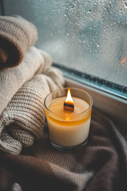 istock Burning candle in home interior, autumn aesthetics 1769959149