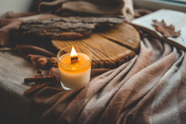 istock Burning candle in home interior, autumn aesthetics 1769959154