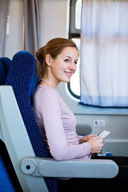 istock Young woman traveling by train, holding her ticket 176996208
