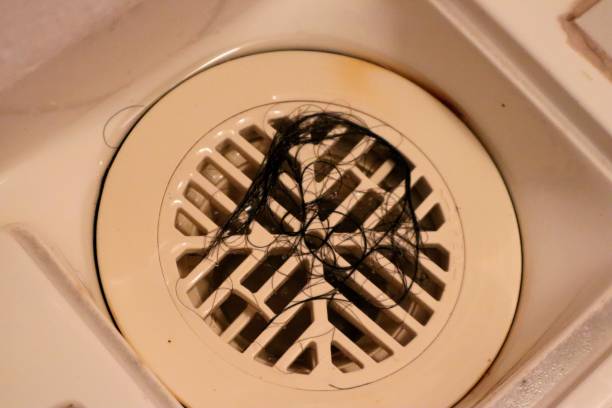 istock Close-up of a bath drain clogged with hair 1769965688