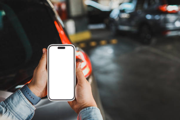 istock Mockup blank screen mobile phone for app or web site mockup promotion. Ideal for auto dealership, automobile service online, smart car concept, Car shopping online 1769967859