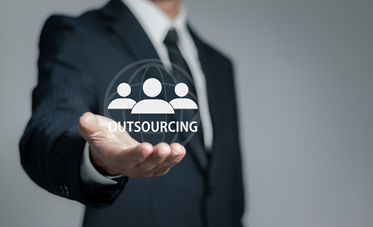 Outsourcing concept, Human resources manager outsource to help workforce in the company. Human resource recruitment, hr, delegate, organization work.