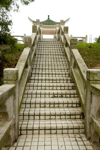 This is a stair leading up to a Chinese pagoda.