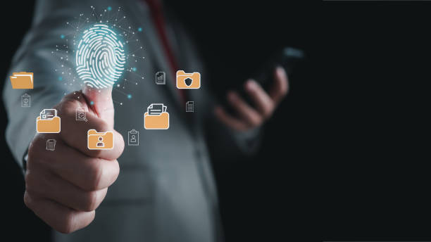 istock Businessman using fingerprint scanner to log in showing cyber security protection and data security concept including secure login 1769975870