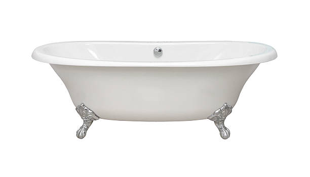 Silver claw foot white porcelain bath tub stock photo