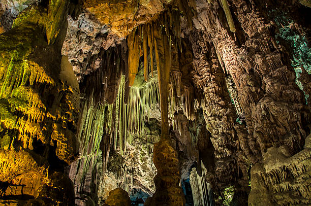 St Michaels Cave The ceiling of St Michaels cave in Gibraltar showing an array of stalactites & stalagmites. gibraltar photos stock pictures, royalty-free photos & images