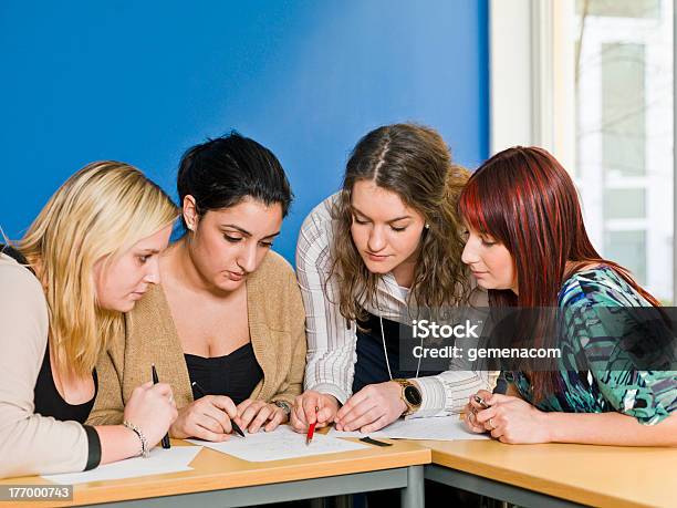 College Students Working On A Group Project Stock Photo - Download Image Now - Adolescence, Adult, Beautiful People