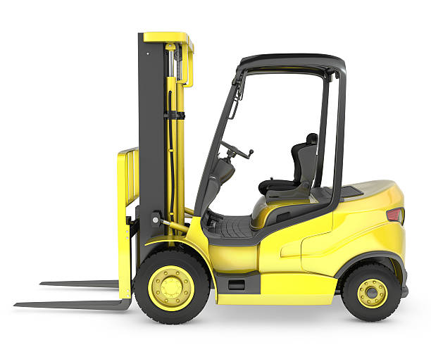 istock Yellow fork lift truck side view 177000850
