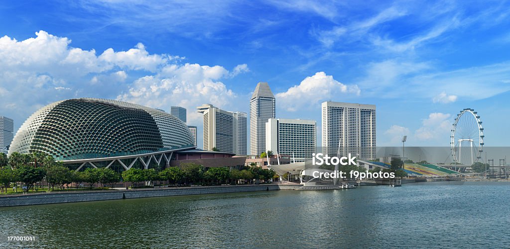 Singapore skyline Singapore skyline panorama at Marina Bay Esplanade Theater Stock Photo