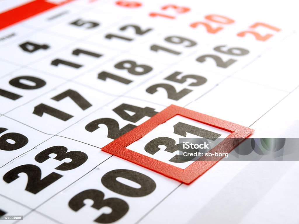 Last day of the month outlined in red Last day of the month marked on the calendar. Badge Stock Photo