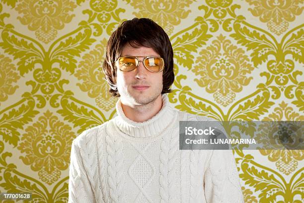 Retro Man Vintage Glasses And Turtleneck Sweater Stock Photo - Download Image Now - 1970-1979, Men, Retro Style