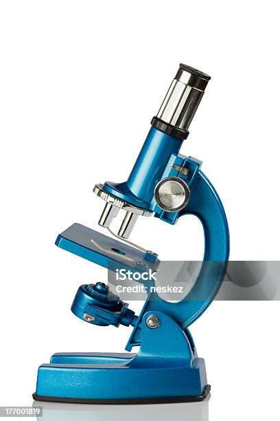 Blue Microscope Stock Photo - Download Image Now - Microscope, Cut Out, White Background