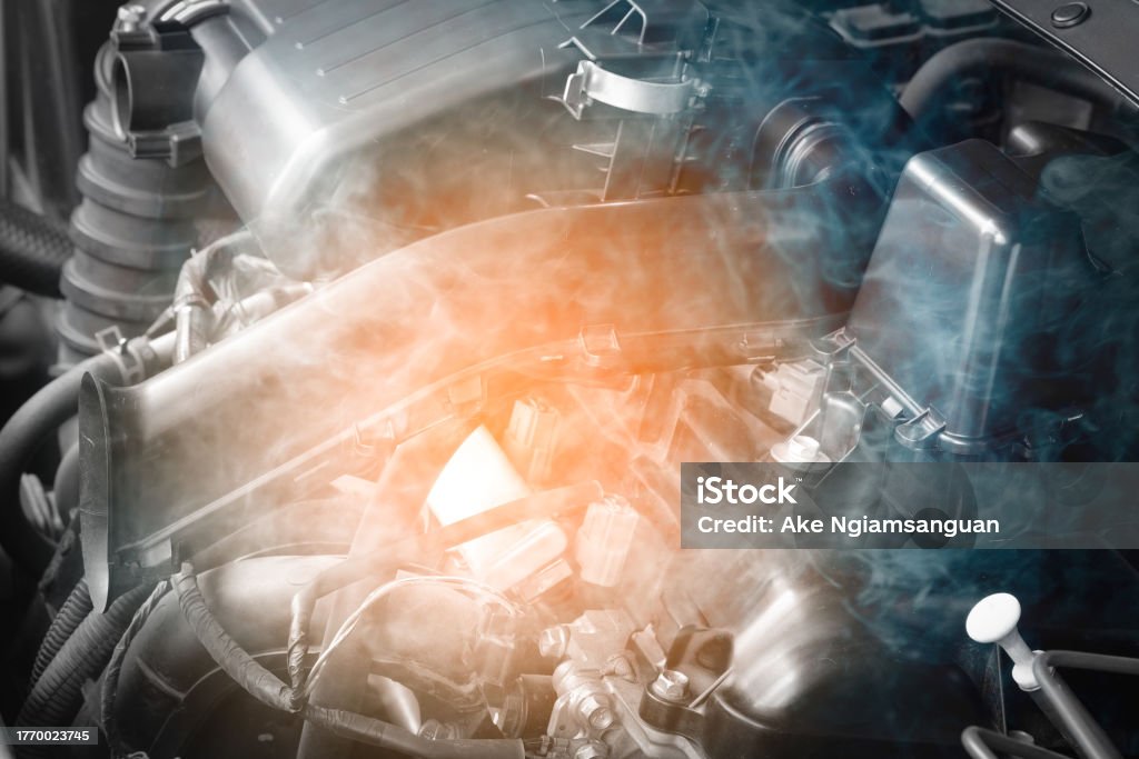 Fire In Engine The Cars Engine Has A Problem Car Engine Overheats And There Was Smoke ...