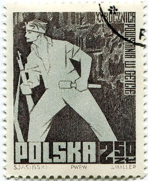 "POLAND, CIRCA 1963- Polish cancelled stamp for celebrating 20th anniversary of Warsaw Ghetto Uprising."
