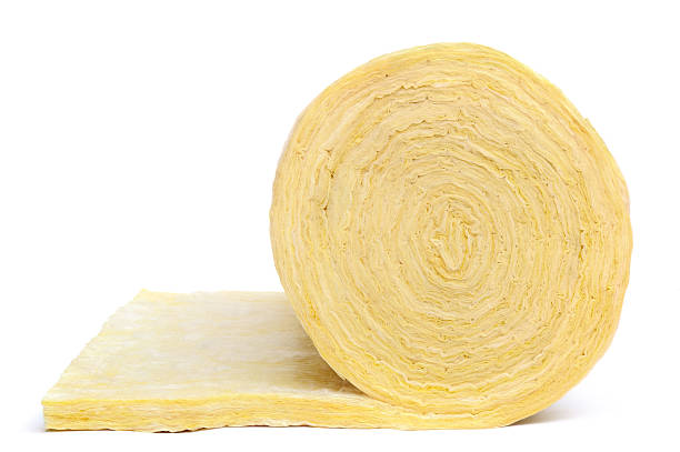 Close-up of roll of fibreglass insulation material on white "Roll of fiberglass insulation material, isolated on white background.Please see some similar aInsulation materialai from my portfolio:" wool stock pictures, royalty-free photos & images