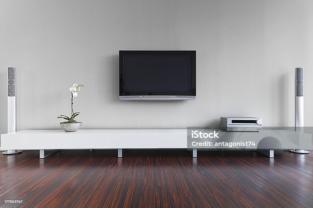 Modern Living Room Interior Modern living-room with TV and hifi equipment Television Set Stock Photo