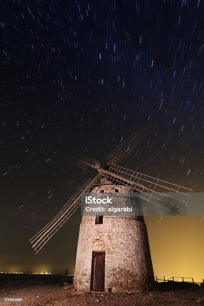 Typical windmill surrounded of stars in Castilla la Mancha, Spai  Architecture Stock Photo