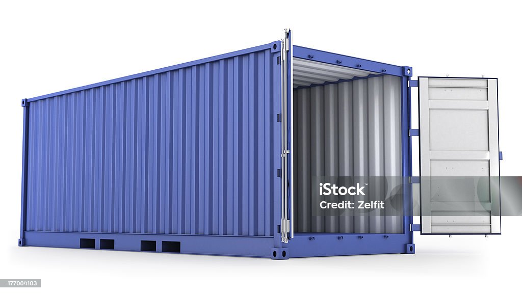 Открытый синий Грузовой контейнер - Стоковые фото Контейнер роялти-фри