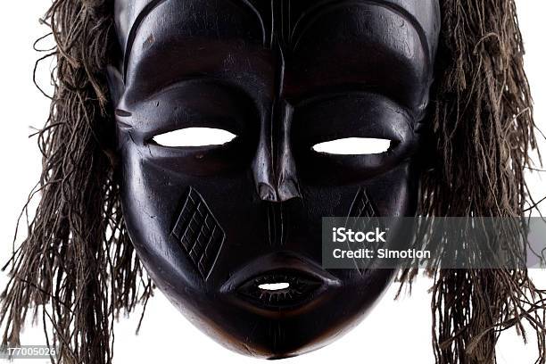 Black Tribal Face Mask On White Background Stock Photo - Download Image Now - Africa, African Culture, Art