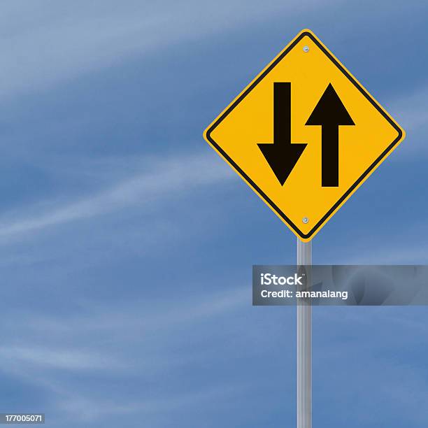 Two Way Road Sign Stock Photo - Download Image Now - Sign, Two Lane Highway, Road Sign