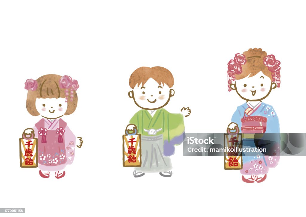 七五三の子供たちのクリップアートセット - 七五三のロイヤリティフリーベクトルアート 七五三の子供たちのクリップアートセット - 七五三のロイヤリティフリーベクトルアート