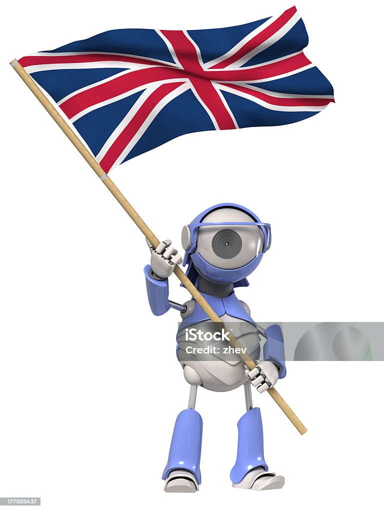 Robot avec drapeau britannique - Photo de Cartoon libre de droits