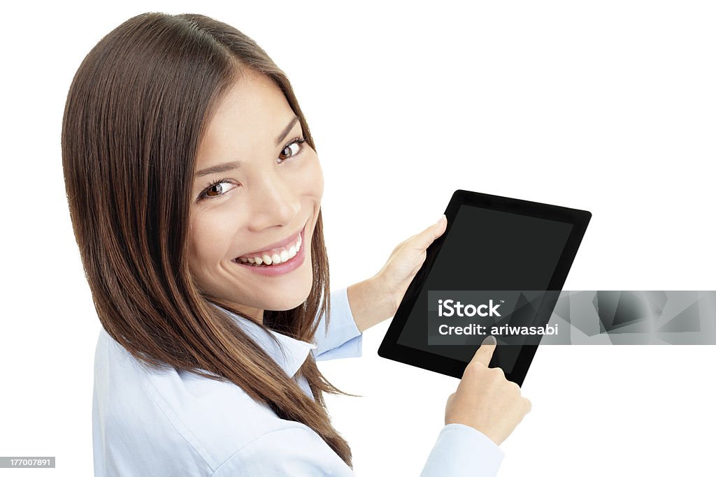 Планшетный компьютер женщина - Стоковые фото Компьютерный монитор роялти-фри