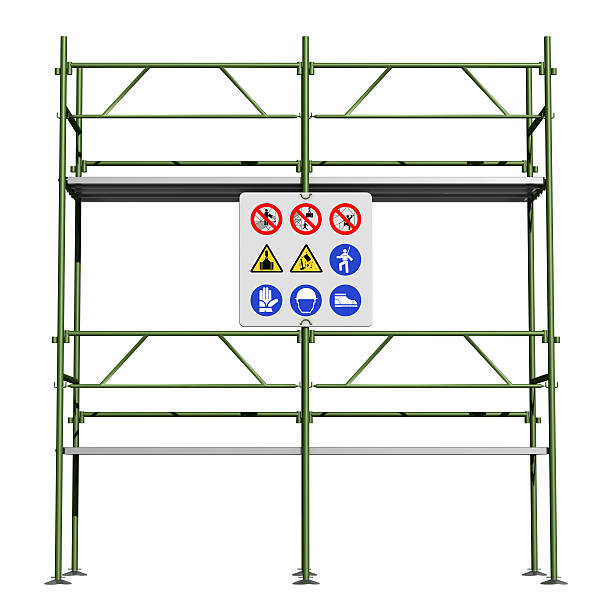 Green scaffold Green scaffold  with safety sign board isolated on white scaffolding stock pictures, royalty-free photos & images