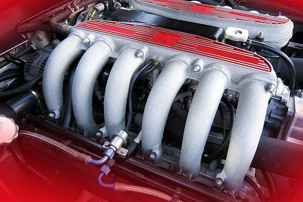 Car engine with 12 cylinders used in powerful sports car